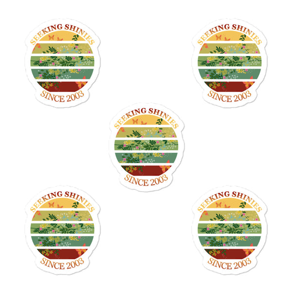 Seeking Shinies since 2003 vintage sunset Cottagecore and Goblincore sticker pack containing 5 individual stickers by BillingtonPix