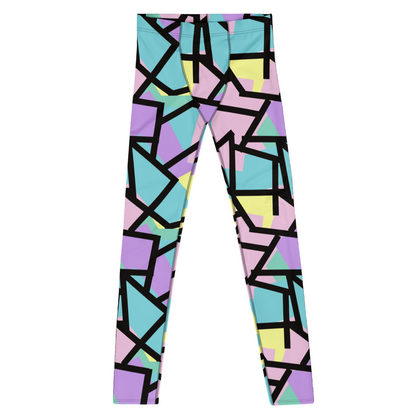 Harajuku Pastel Goth fashion leggings for men with tones of pink, blue, green, yellow and purple with a black geometric overlay on these festival meggings athleisure crazy gym leggings by BillingtonPix