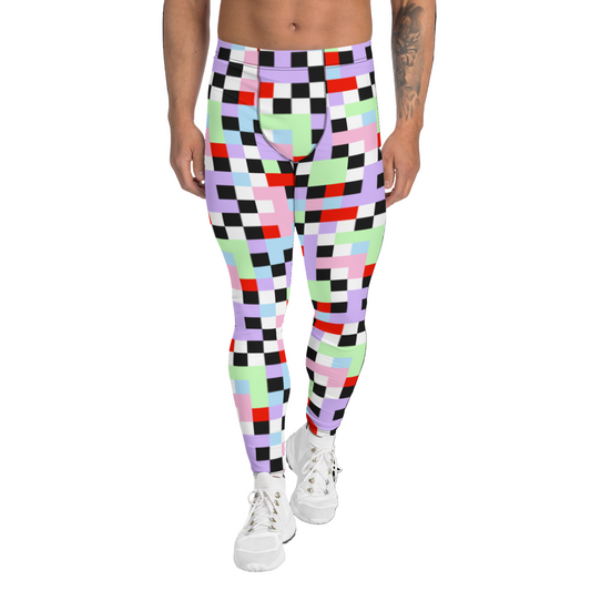 Men’s Pastel Goth Checks Leggings - pastel neon checkered compression tights for gym or cosplay by BillingtonPix. Wrestling cosplay for men.