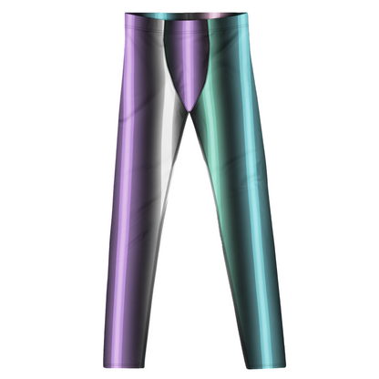 Neon Harajuku stripes on these fashion meggings or gym leggings by BillingtonPix with tones of pink, purple, green, blue and cream in colourful vertical stripes as unique festival meggings or gym leggings.