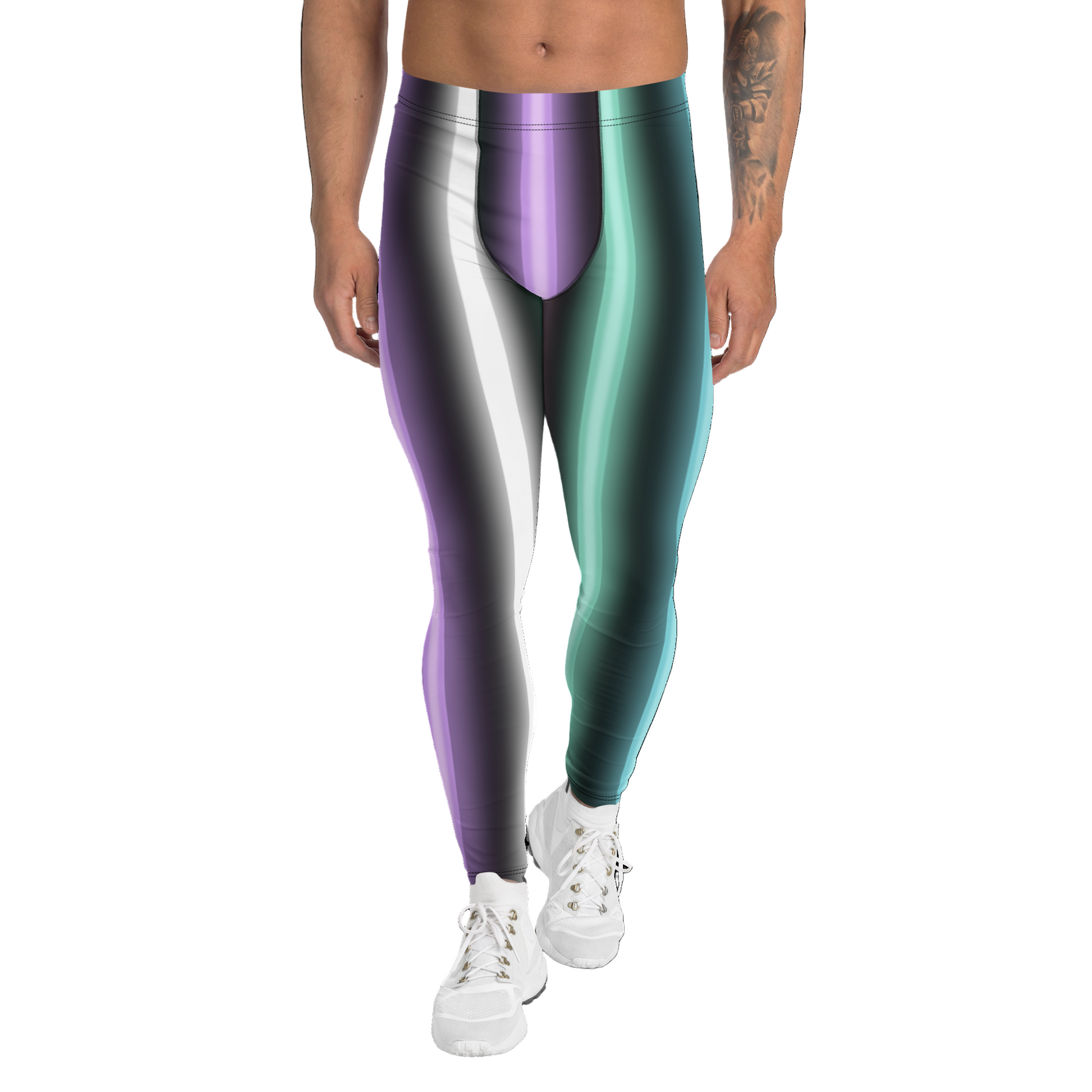 Men’s Neon Harajuku Leggings – colourful vertical neon stripes on compression gym tights, handmade in London by BillingtonPix