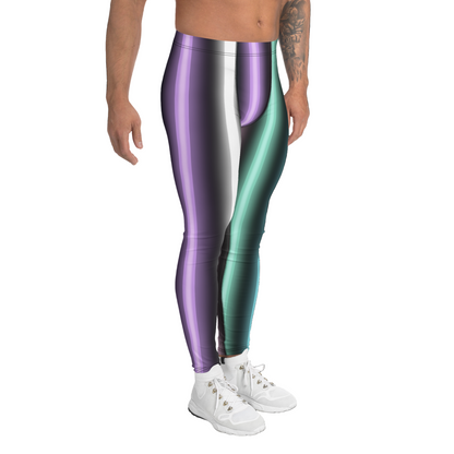 Neon Harajuku stripes on these fashion meggings or gym leggings by BillingtonPix with tones of pink, purple, green, blue and cream in colourful vertical stripes as unique festival meggings or gym leggings.