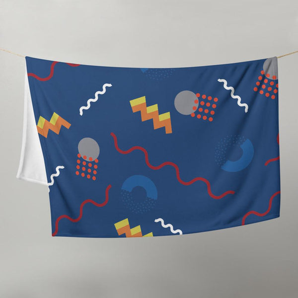 Navy Retro Abstract Memphis Style patterned couch throw blanket