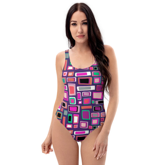 One-Piece Swimsuit | Pink Purple Seventies Retro Style