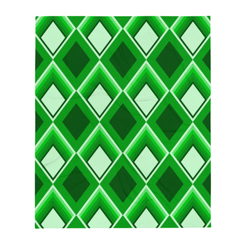Emerald Geometric 60s Style diamond patterned green throw blanket