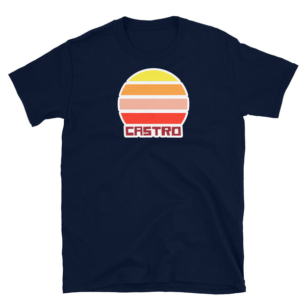 retro vintage sunset style t-shirt entitled Castro in navy