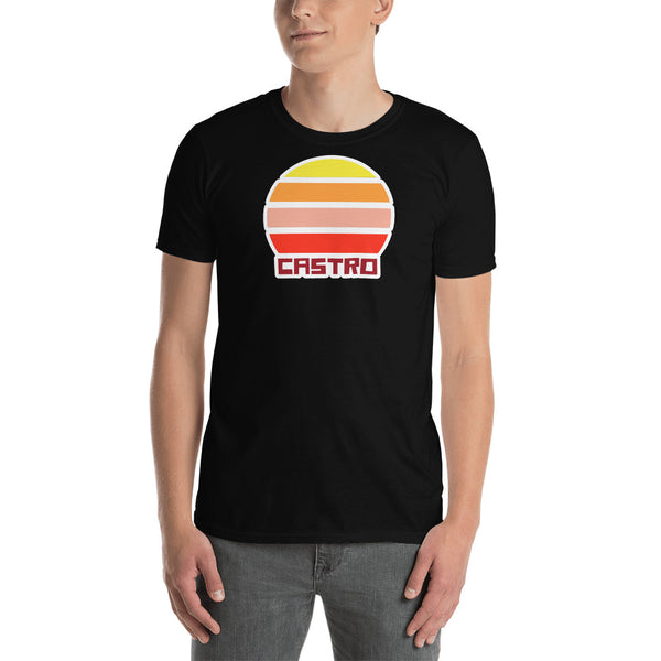 retro vintage sunset style t-shirt entitled Castro in black