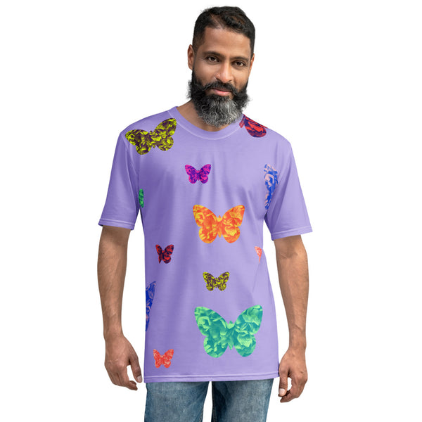 Mens lilac t-shirt with colorful butterflies