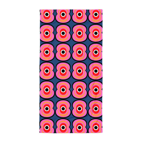Patterned Towel | Pink Retro Poppies