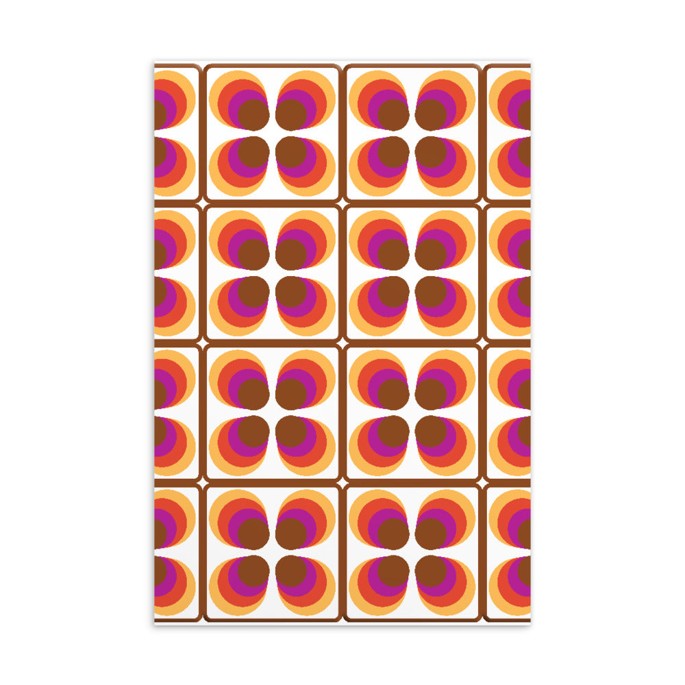Classic Orange, Pink and Brown Retro Seventies Tiles Pattern with White Background