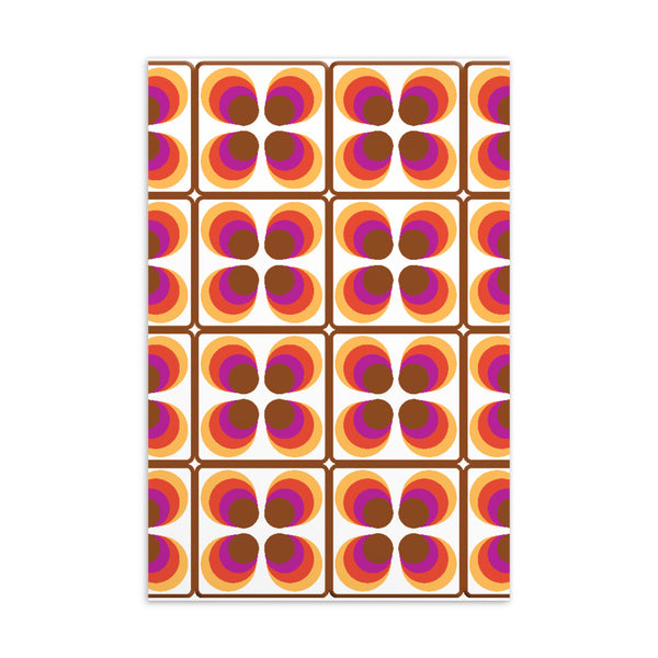 Classic Orange, Pink and Brown Retro Seventies Tiles Pattern with White Background