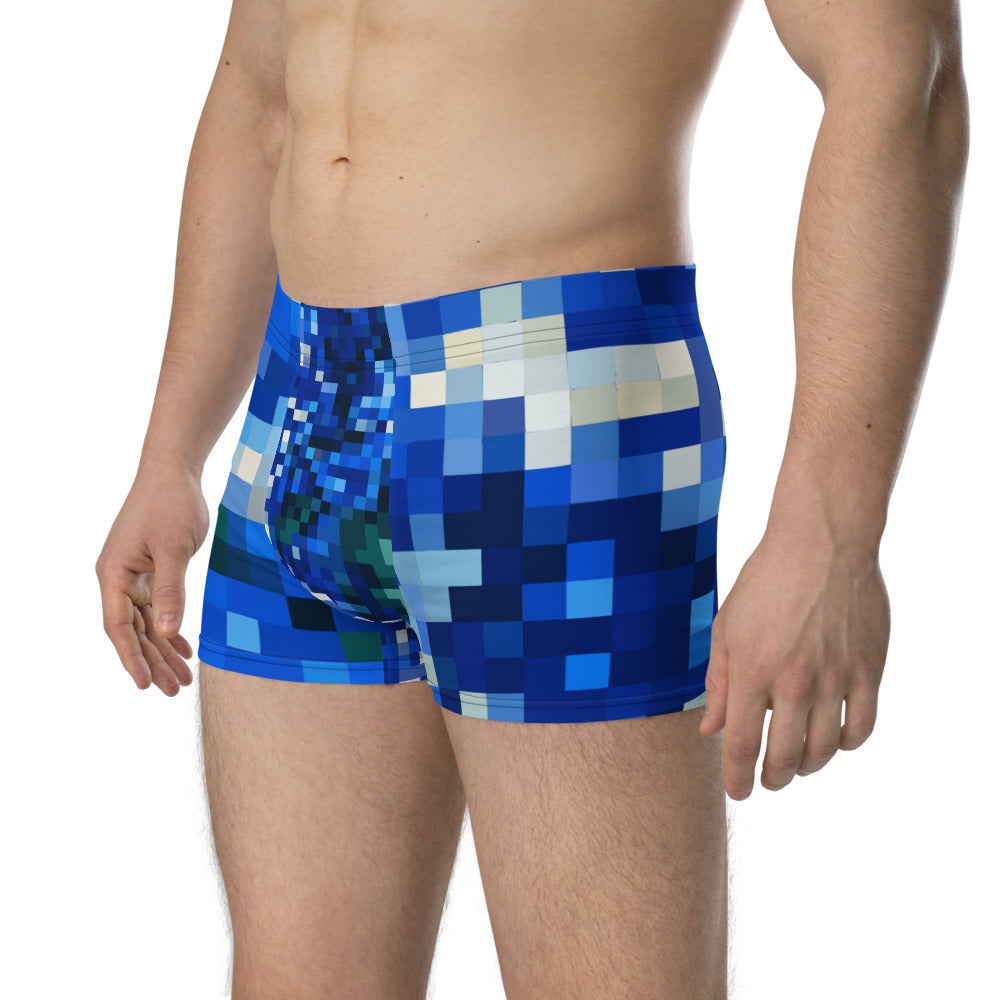 Men's blue checked boxer briefs underwear