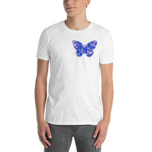 Blue floral butterfly t-shirt in white