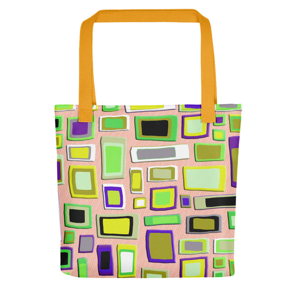 Tote bag | Yellow Geometric Mid Century Style with yellow handle