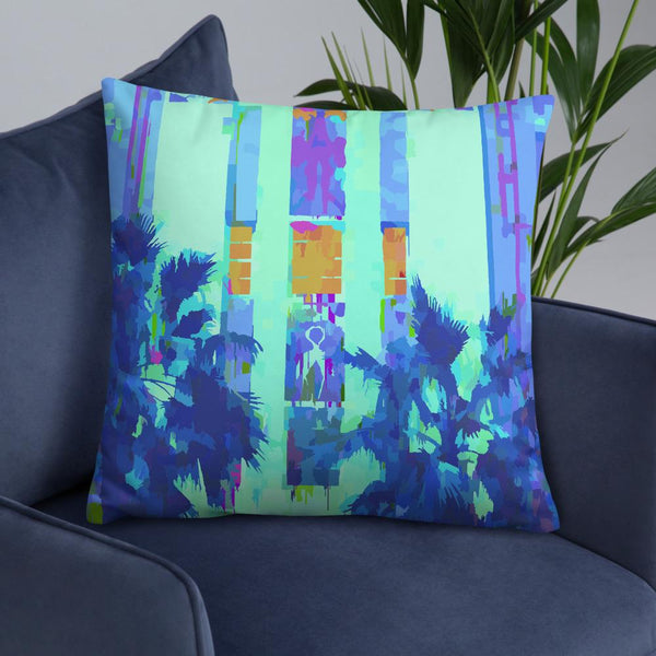 Blue Abstract Art Deco Building Sofa Cushion Throw Pillow
