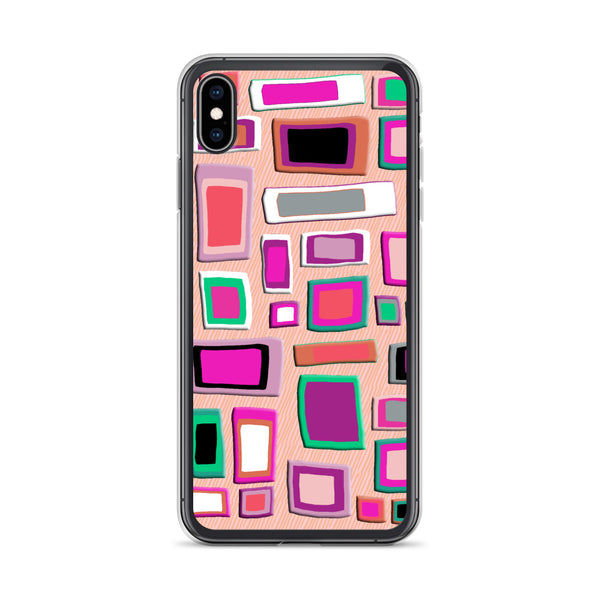 iPhone Case | Colorful Squares and Rectangles Pink Textured Pattern