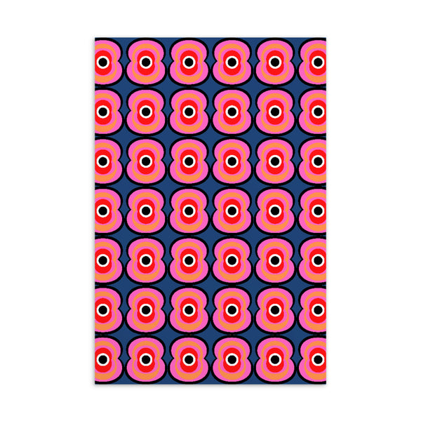 Blue and pink retro style abstract design Retro Poppies patterned postcard
