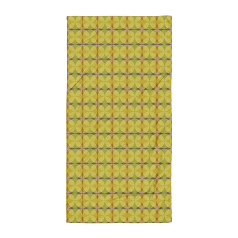  yellow all-over patterned Mid-Century Modern Circles Mustard bathroom towel