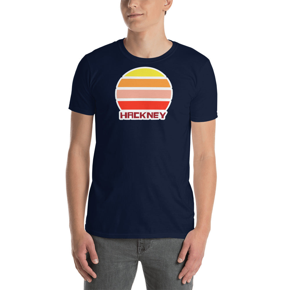 vintage sunset style t-shirt entitled Hackney in navy