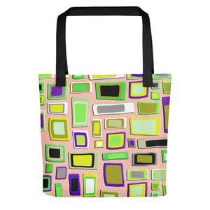 Tote bag | Yellow Geometric Mid Century Style with black handle