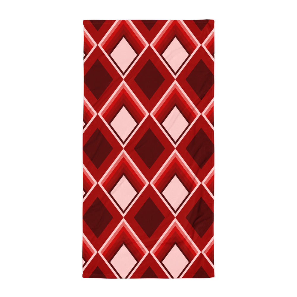 all-over red diamond patterned Red Geometric 60s Style towel