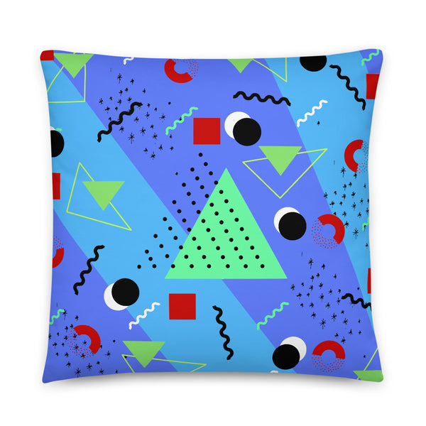 Azure Blue Retro Abstract Memphis Style Sofa Cushion Throw Pillow