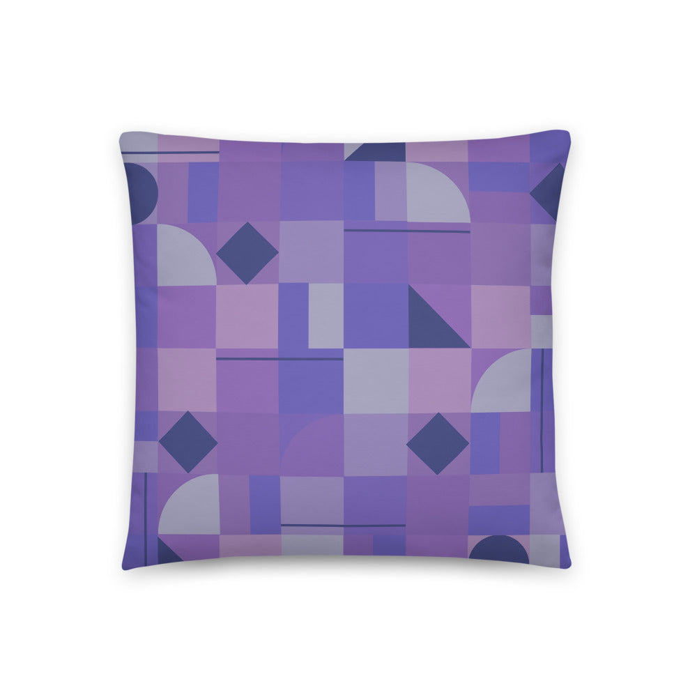 Magenta Mid Century Modern Shapes sofa cushion or throw pillow with a muted purple geometric pattern design.