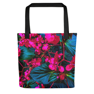 Broody Begonias floral tote bag with black handle