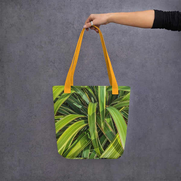Succulent plant tote bag with yellow handle