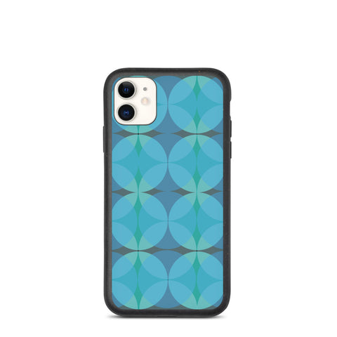 Blue Mid-Century Modern Circles Indigo biodegradable iPhone case