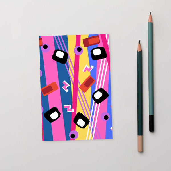 Retro style abstract design multicolored Crazy Underworld patterned postcard