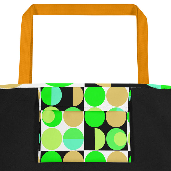 etro abstract design Yellow Bauhaus Retro Abstract Memphis Style beach tote bag with yellow handle