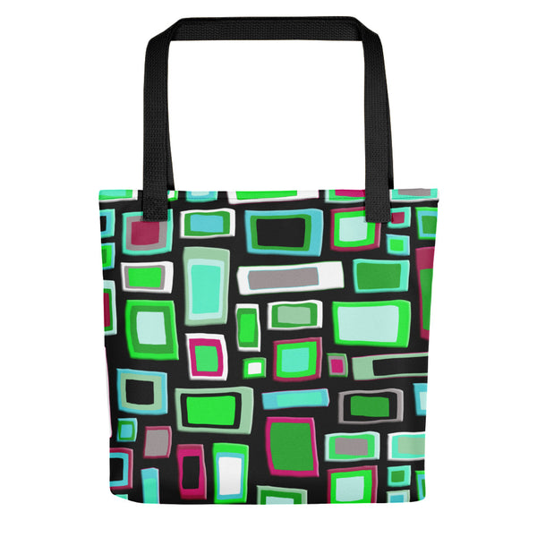 Tote bag | Green and Black Geometric Mid Century Style with black handle
