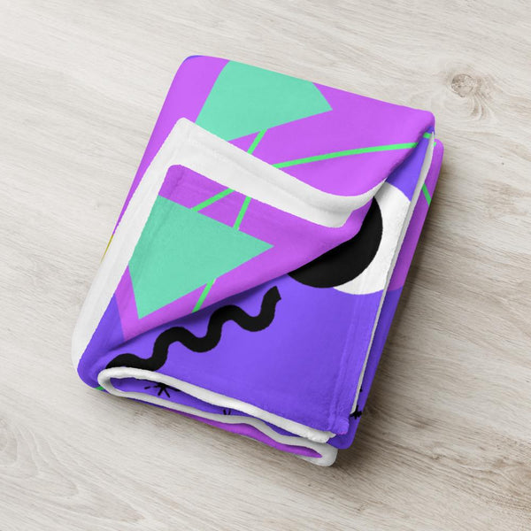 Purple Retro Abstract Memphis Style patterned throw blanket