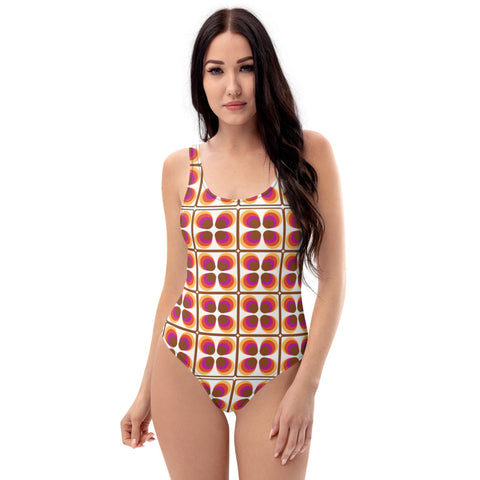 One-Piece Swimsuit | Yellow Brown Seventies Retro Style