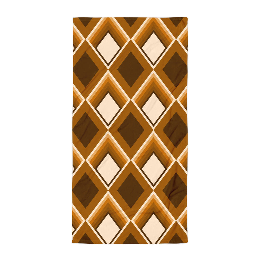 all-over brown diamond patterned Ochre Geometric 60s Style towel