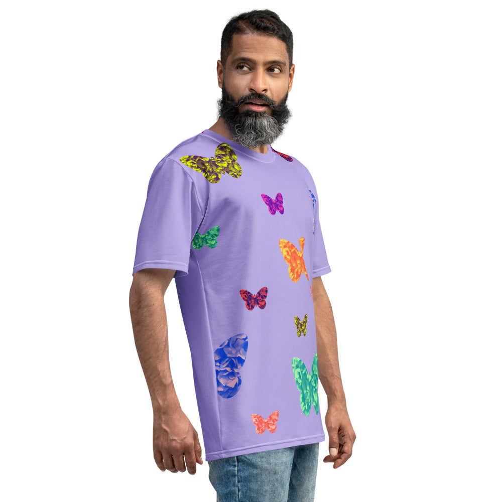 Mens lilac t-shirt with colorful butterflies