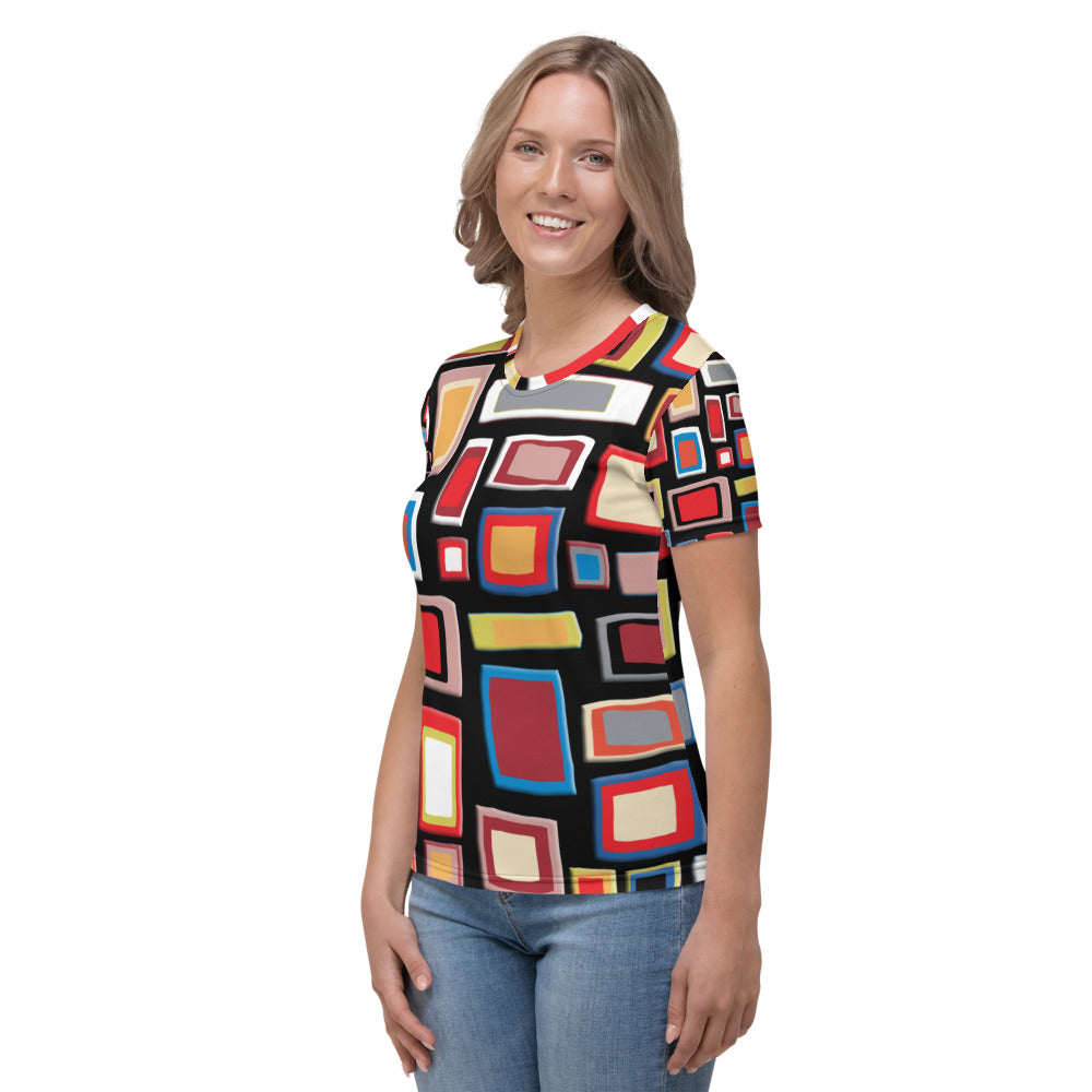 Black mid-century style geometric design t-shirt