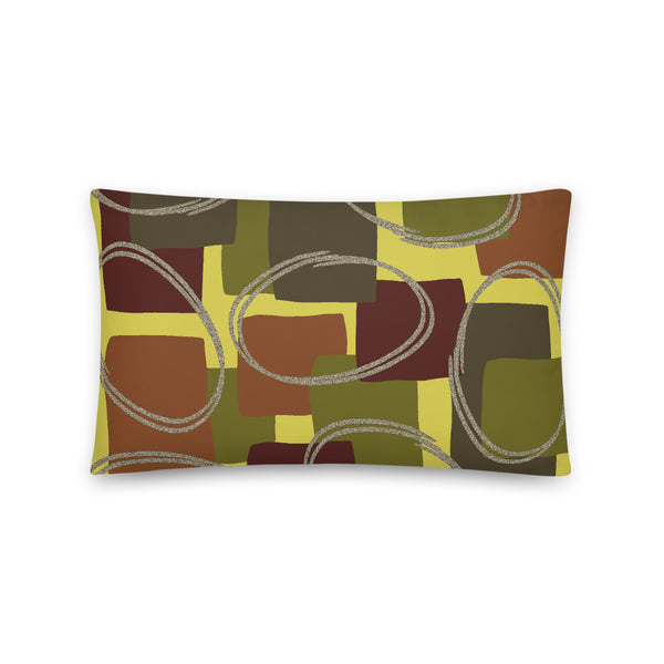 Abstract Muted Colored Shapes Yellow Pattern Sofa Cushion Throw Pillow