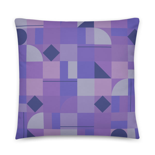 Magenta Mid Century Modern Shapes sofa cushion or throw pillow with a muted purple geometric pattern design.
