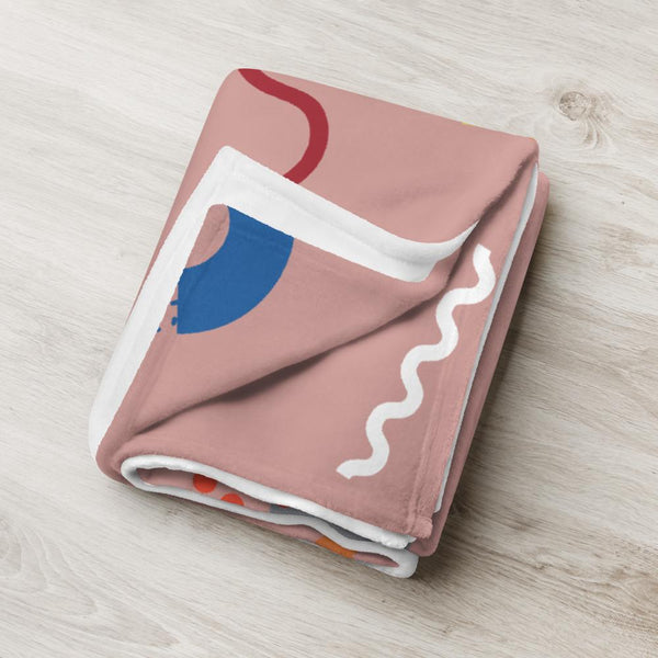 Pink Retro Abstract Memphis Style patterned couch throw blanket