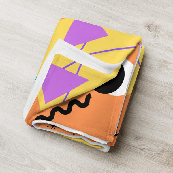 Orange Retro Abstract Memphis Style patterned throw blanket
