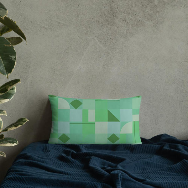 Emerald Mid Century Modern Shapes sofa cushion or throw pillow with a muted green geometric pattern design