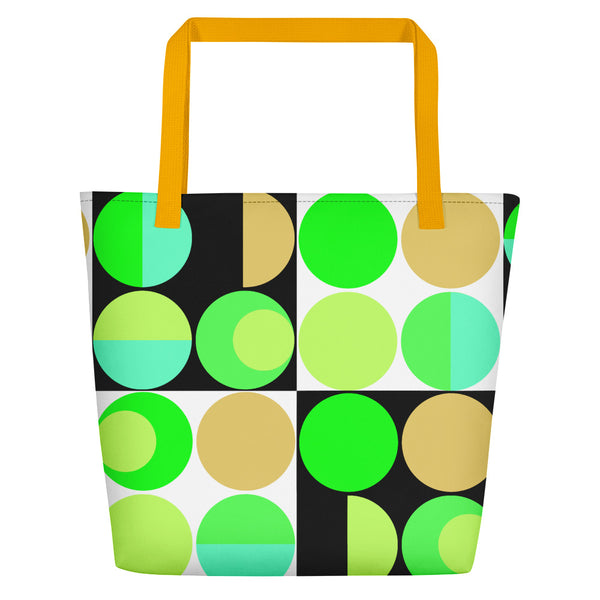 etro abstract design Yellow Bauhaus Retro Abstract Memphis Style beach tote bag with yellow handle