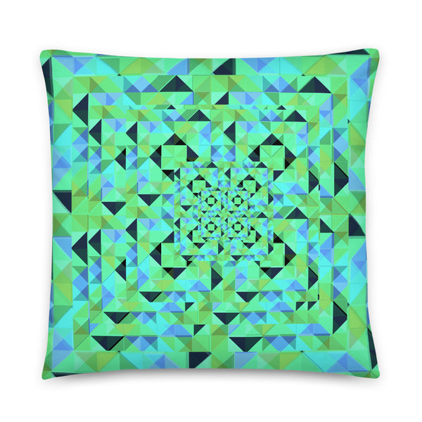 Blue geometric kaleidoscope patterned cushion or pillow