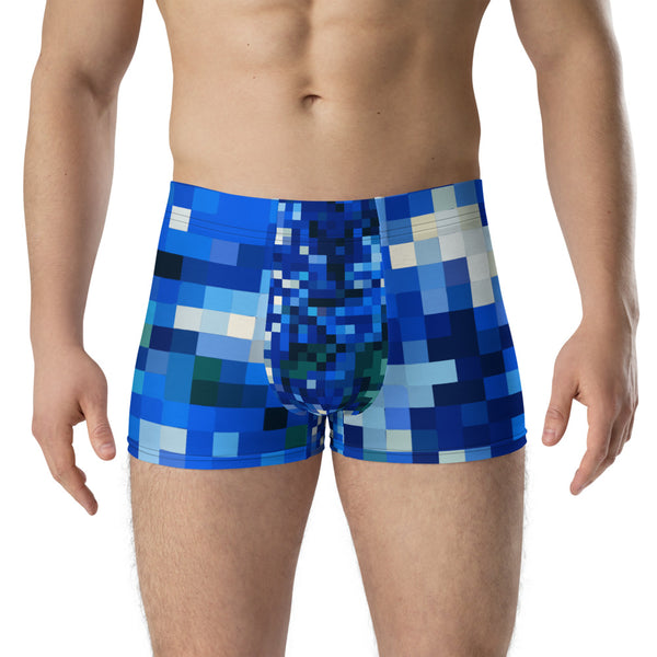 Men's blue checked boxer briefs underwear