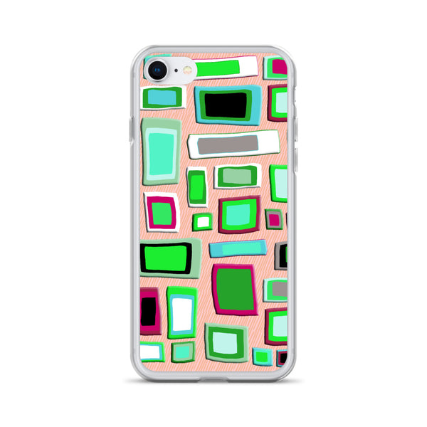 iPhone Case | Colorful Squares and Rectangles Green Textured Pattern