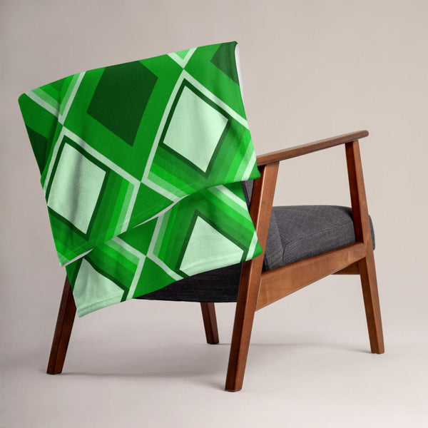 Emerald Geometric 60s Style diamond patterned green throw blanket
