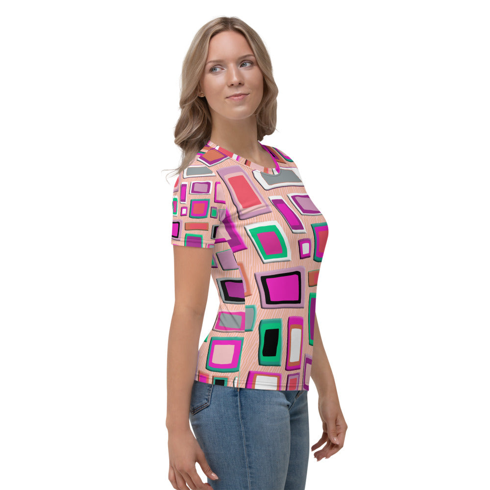 Pink  mid-century style geometric design t-shirt