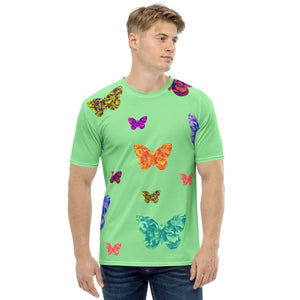 Mens light green t-shirt with colorful butterflies